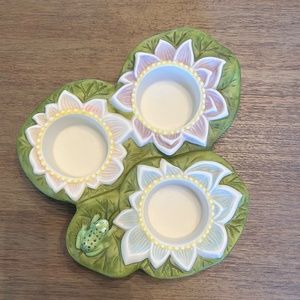 Partylite Pond Lily Pad Frog Lotus Flower Tealights Candle Holder
